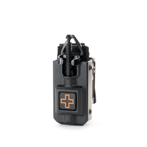 Eleven 10 RIGID TQ Case for SOF-TT Tourniquet in black with belt attachment, designed for emergency medical use.